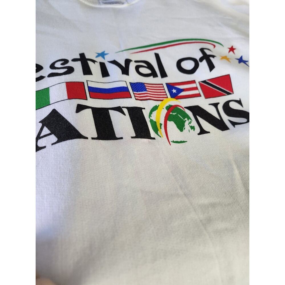 Vintage HANES Festival Of Nations Sweatshirt Mens XL Crewneck White - Picture 5 of 8